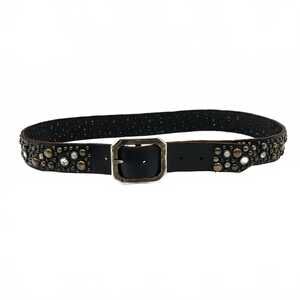 Old Stud Handmade Brown Leather Belt | Regular L Studded Rhinestone Casual